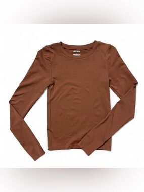 Brown Fitted Long Sleeve Top Size S Stretchy Basic